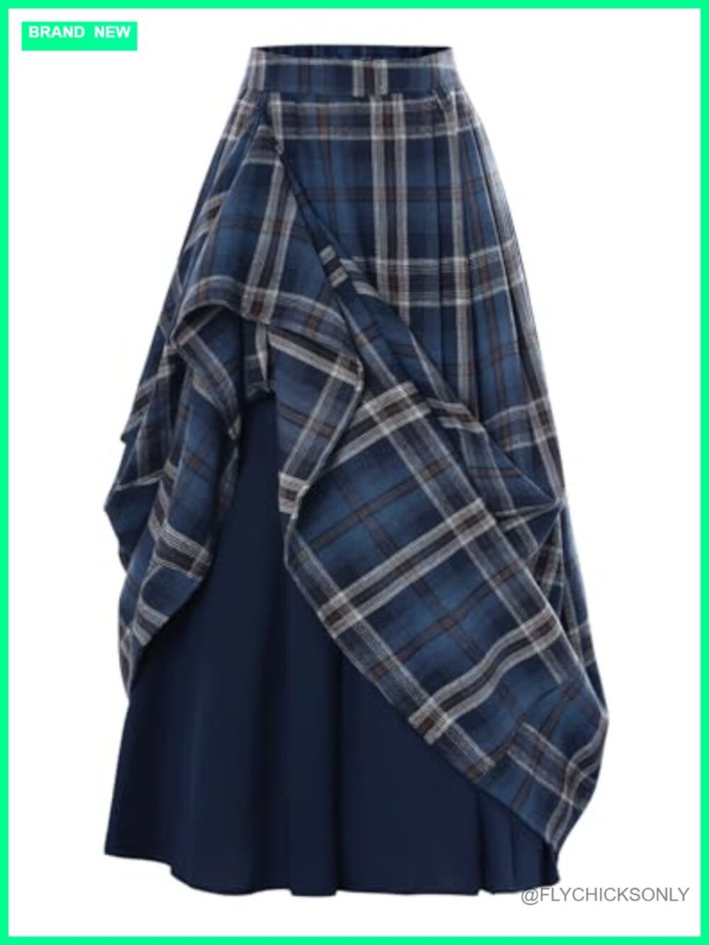 High Waist Layered Plaid Maxi Skirt Two-Way High Low Hem Pull-On
